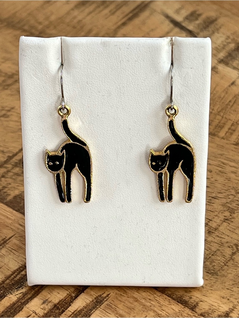 Vintage Black and Gold Cat Drop Earrings